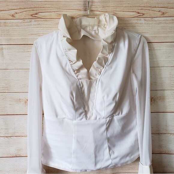 J.R Nites by Carol Lin Ruffle Neck Long Sleeve Top/Blouse Cream Size 6 - Picture 9 of 11